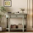 thumbnail image 1 of HMFULE Retro Curved Console Table, 36" Solid Wood Half Moon Console Table Sofa Table Entryway Table with 1 Drawer 1 Open Shelf Roman Legs Curved Corners for Living Room,Entryway,Hallway,Gray, 1 of 9