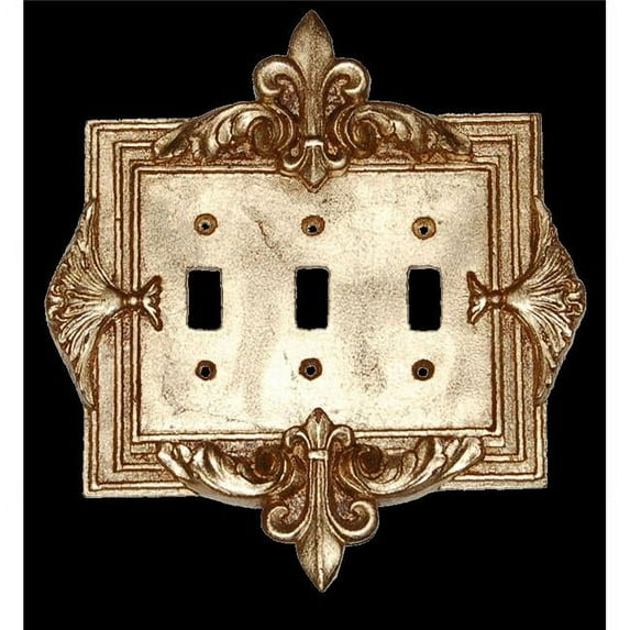 HMH 940307AG Fleur-De-Lis Triple Switch Antique Gold Switchplate