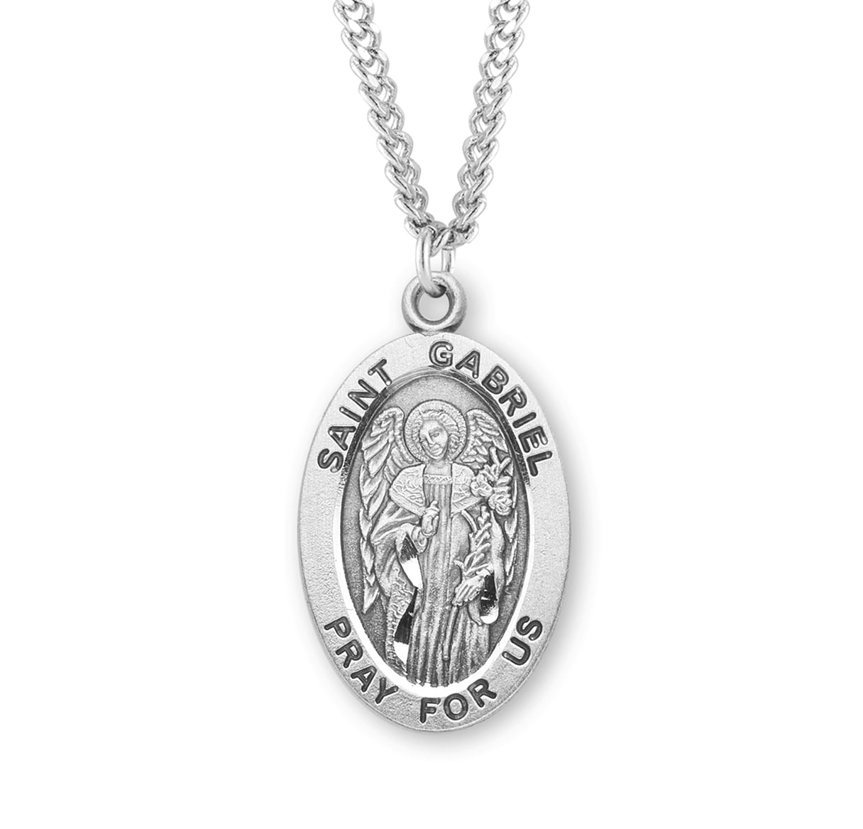 HMH Die Struck Hand Engraved Patron Saint Gabriel Oval Sterling Silver ...