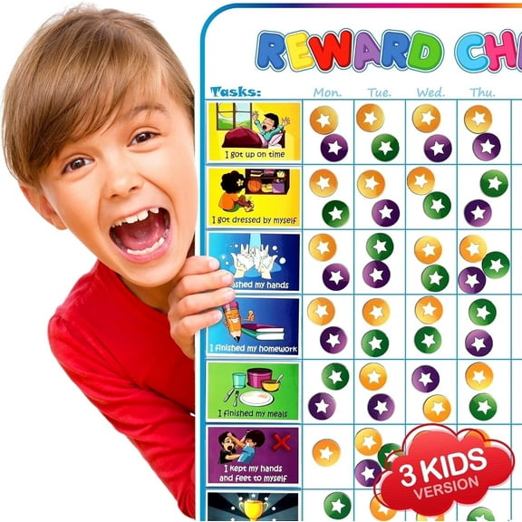 HMMAGNETS Magnetic Reward Chart for Kids, 1–3 Child Chore Chart & Behavior Tracker with Stickers