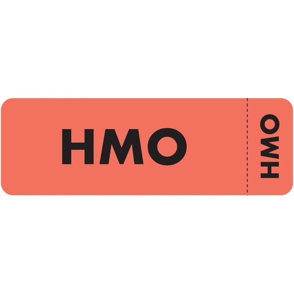 HMO Insurance Chart Label, 3” x 1”, Fluorescent Red/Black, Permanent Adhesive, Tear-Off Tab for File Organization, 250 Stickers/Box,