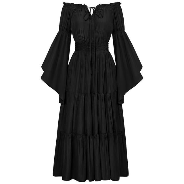 HMOONORY 2024 Gothic Style Retro One Shoulder Bell Sleeves and Waist