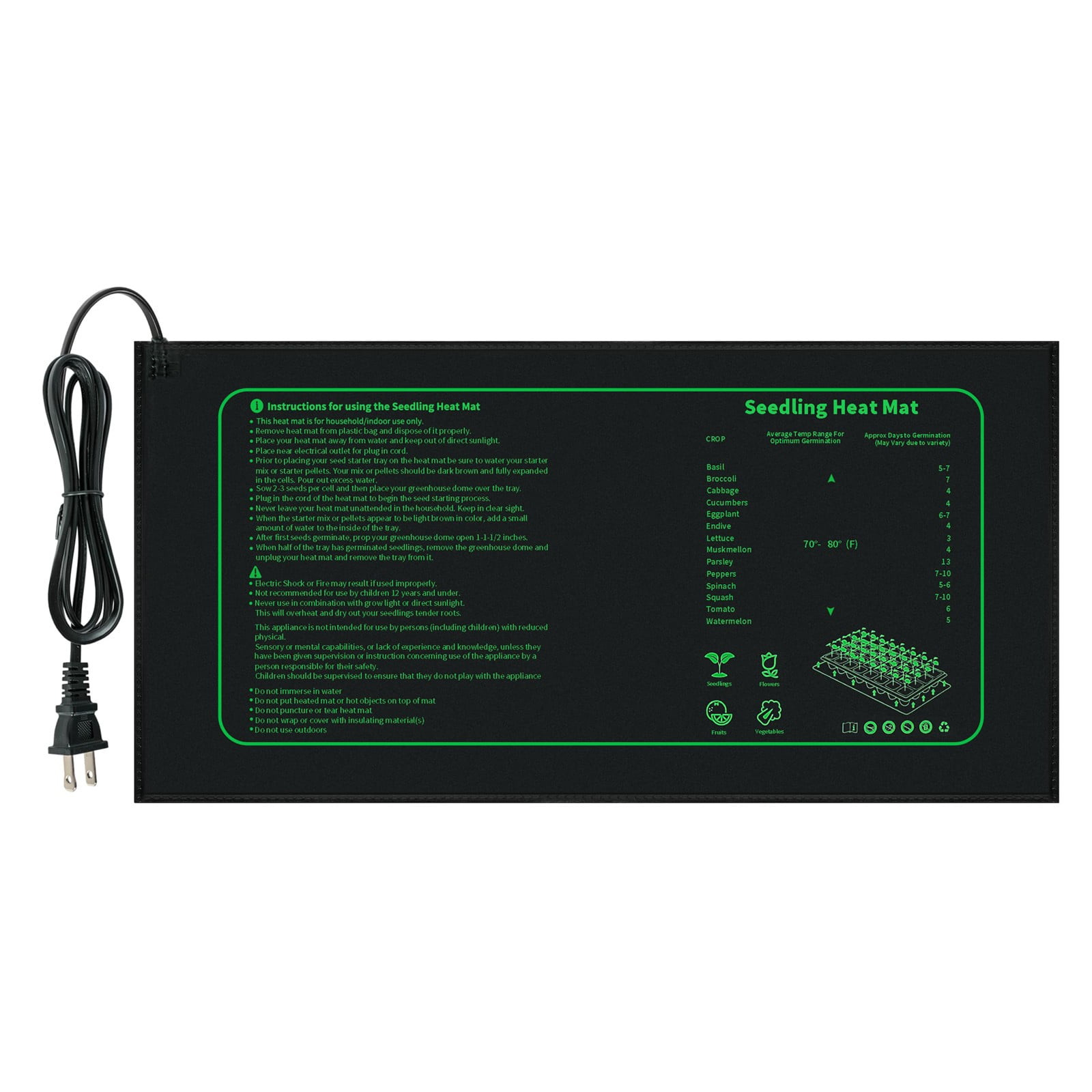 HMOONORY Green Heating Mat for Seedling Tray & Greenhouse Heating Pad