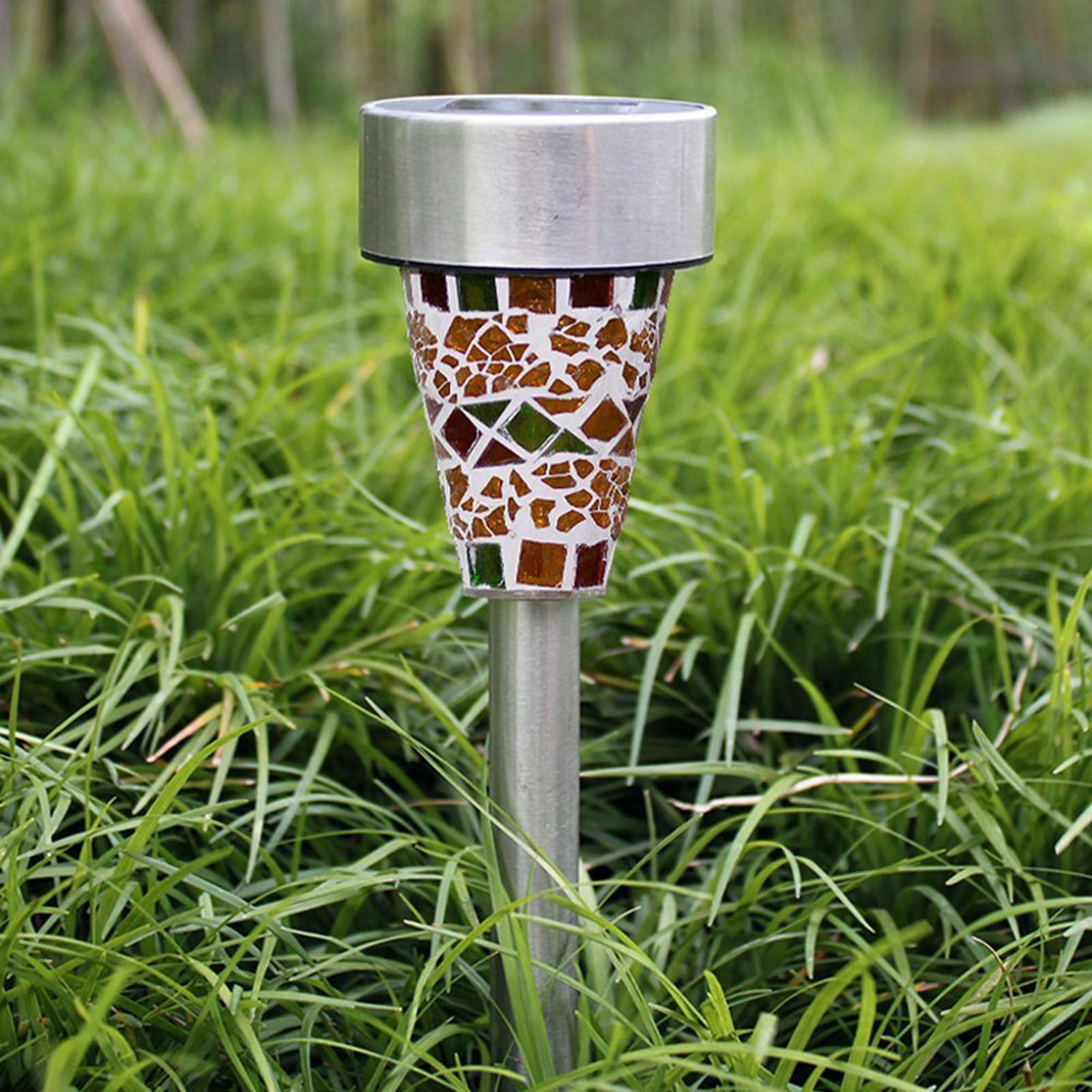 HMOONORY Solar Powered Mosaics Stake Lights Stainless Steel Garden ...