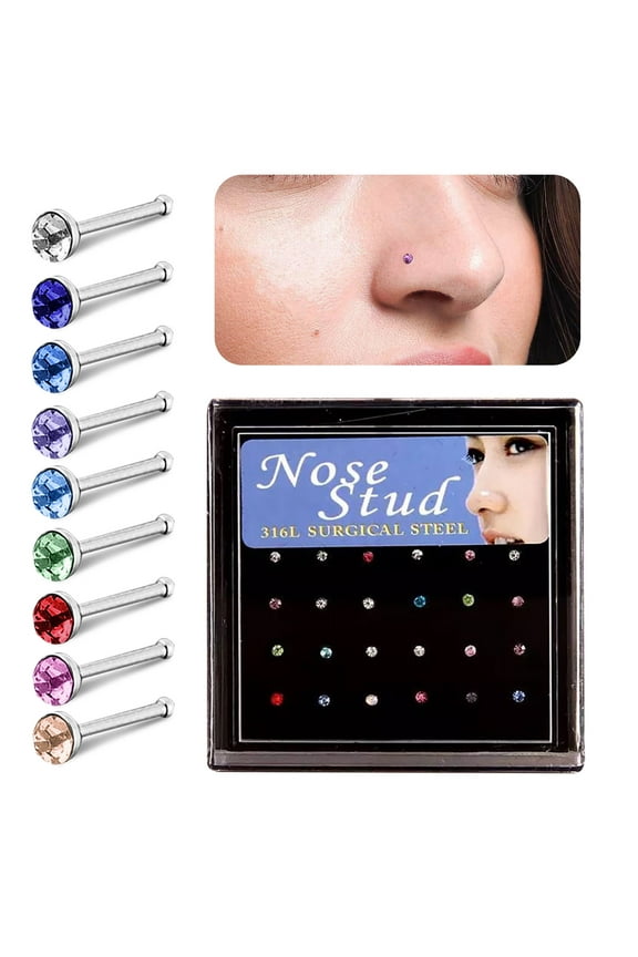 18 Gauge Stud Chain Ring 12g Jewelry Nose Ring Plugs Clear Lip Rings 16g Double Nose Rings for Women 18g Stud 18g Lip Stud Piercing Rings Non Piercing Jewelry No Piercing Nose Ring 6mm