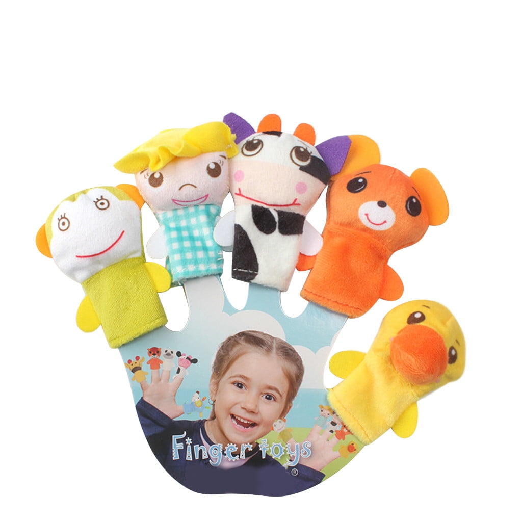 HMPEAIIY 5pc Kids Cartoon Animal Finger Puppet Soft Velvet Doll Prop ...