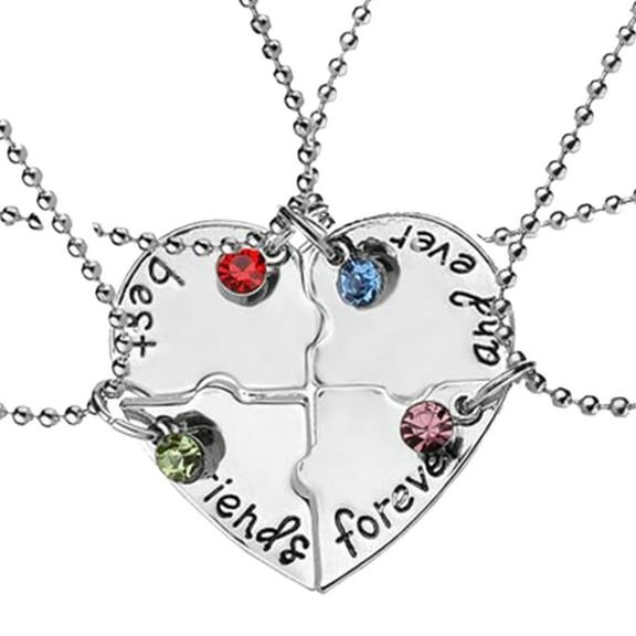 HMPEAIIY Friends Heart Engrave Pendant Necklace Colorful Diamond Charms Friendship Necklaces Women Necklace Display Locket Rings for Women