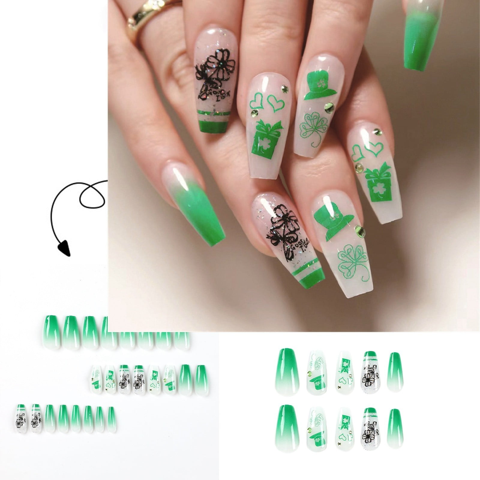 HMPEAIIY Nail Items for Salon Wearable Nails St. Patrick's Day Manicure
