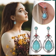 HMPEAIIY WomenS Water Drop Geometric Turquoise Earrings Vintage Temperament Gemstone Earrings Dark Earrings Neon Earrings Heart Earrings Multiple Earrings Set for Women Earrings Earrings Dangle