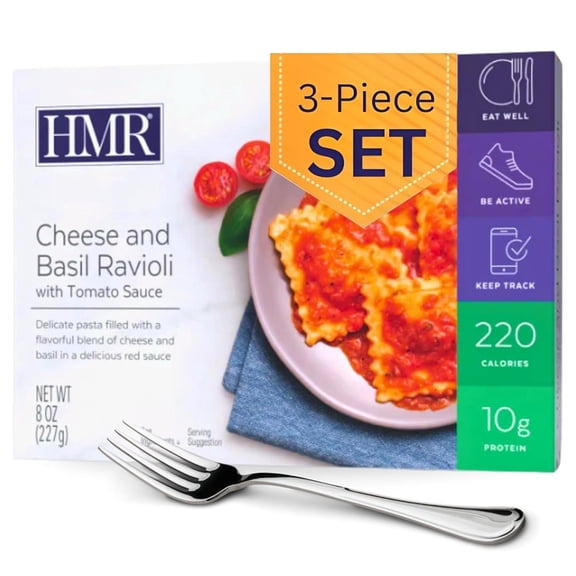 HMR Cheese and Basil Ravioli Entre | Pre-packaged Lunch or Dinner to Support Weight Loss | Ready to Eat | Vegetarian | 10g of Protein | Low Calorie Food | 8oz Serving per Meal | Pack of 3