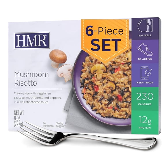 HMR Mushroom Risotto Entre | Pre-packaged Lunch or Dinner to Support Weight Loss | Ready to Eat | Vegetarian | 12g of Protein | Low Calorie Food | 8oz Serving per Meal | Pack of 6