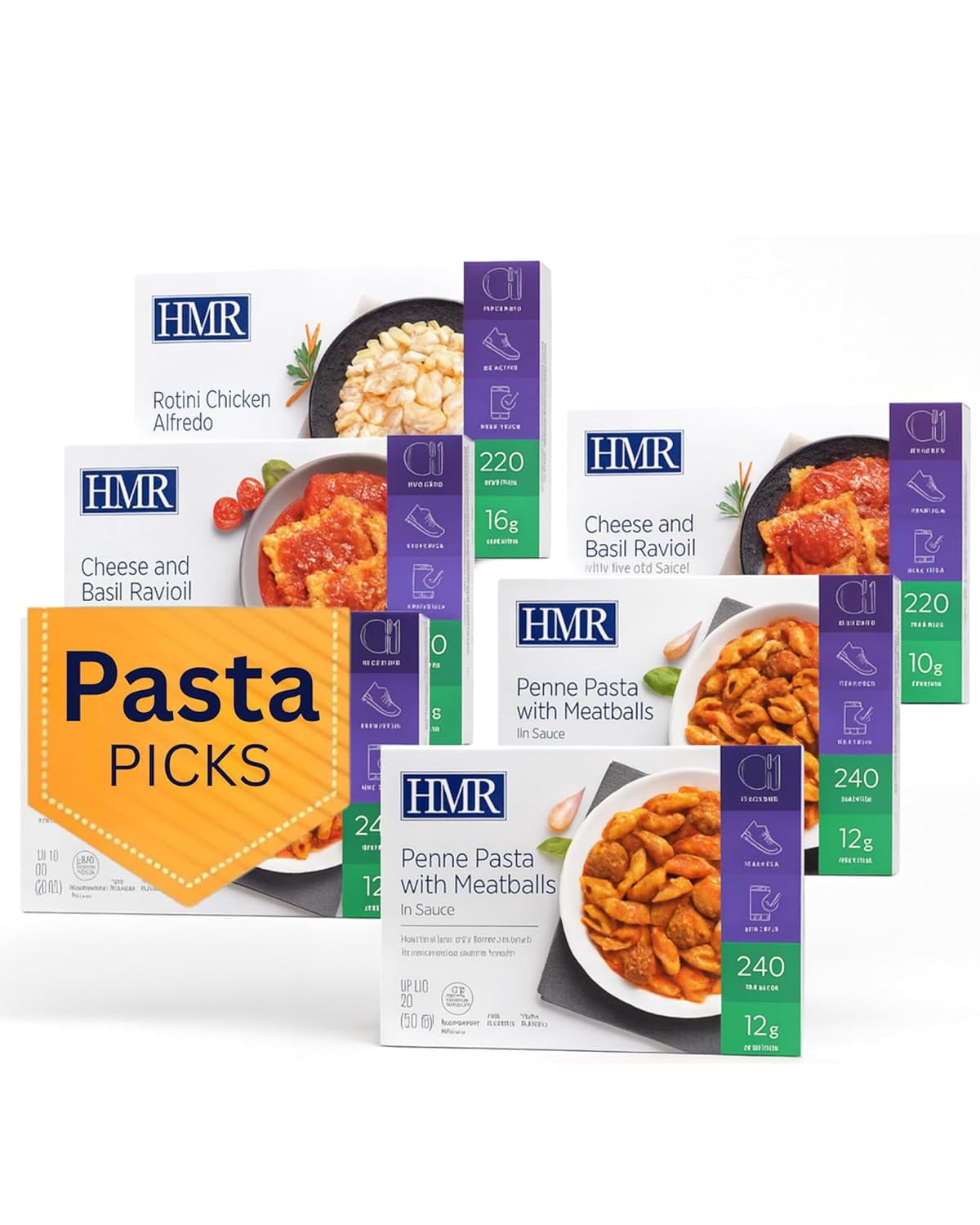 HMR Pasta Picks Entrée Pack, Pre-Packaged Lunch or Dinner to Support Weight Loss, Pack of 6 Ready to Eat Meals, 10-16 grams of Protein per Entrée, Low Calorie Food, 7-8 oz Servings per Meal