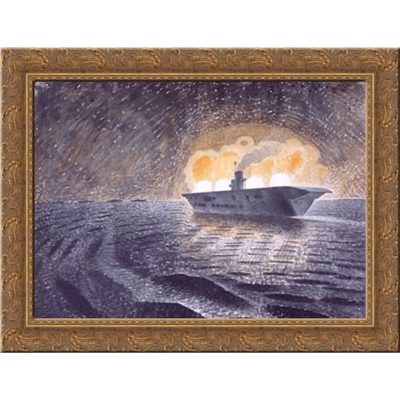 HMS Ark Royal in Action 24x20 Gold Ornate Wood Framed Canvas Art by Ravilious, Eric