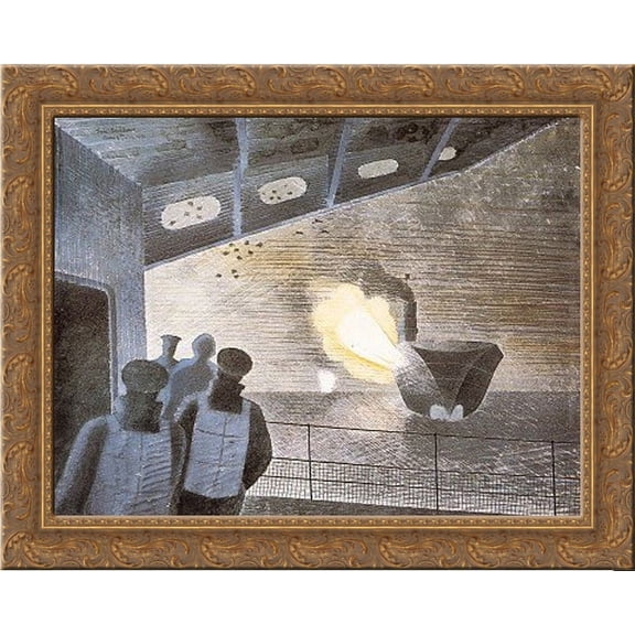 HMS Ark Royal in Action 24x20 Gold Ornate Wood Framed Canvas Art by Ravilious, Eric