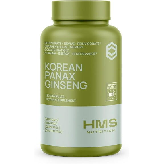HMS Nutrition Korean Red Panax Ginseng 2000mg 120 Vegan Capsules.