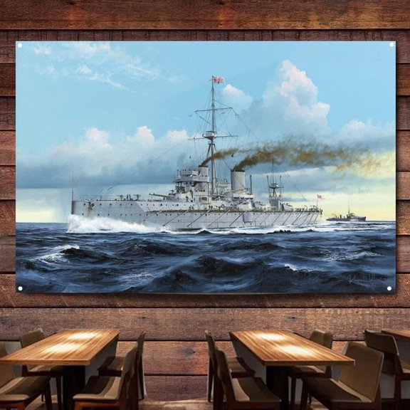 HMS Dreadnought 1907 Battleship Wall Art Banners Hanging Flags Wall Chart Warship Military Art Poster Canvas Print Art Painting Room Office Home Decor Tapestry 0,38X57 inches