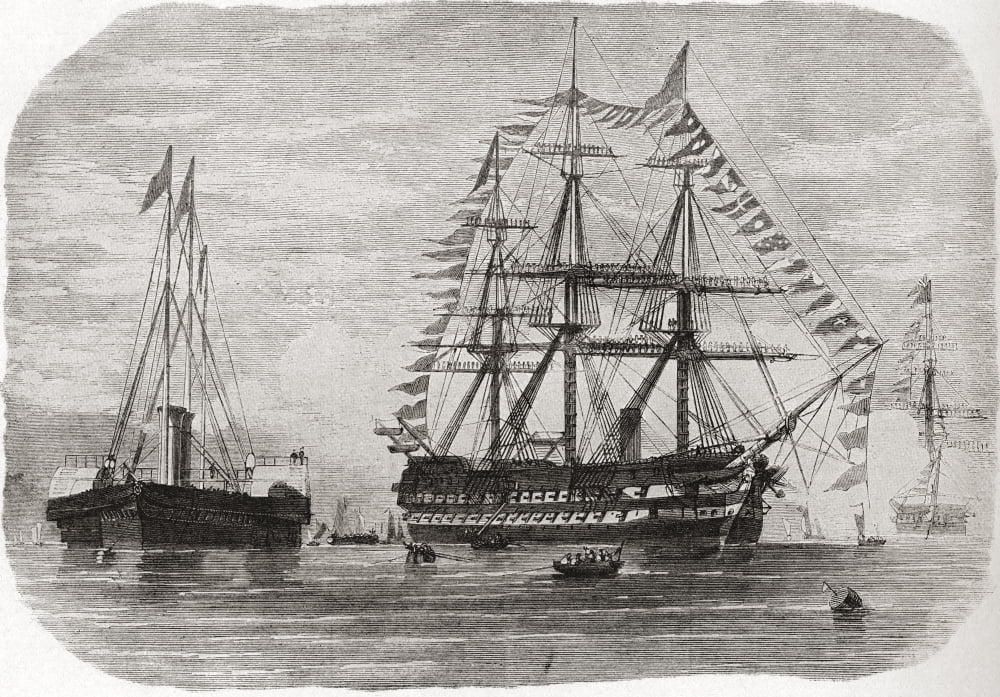HMS Hero in 1860 A 91 gun ship-of-the-line From Edward VII His Life and Times published 1910 Canvas Art - Ken Welsh Design Pics (17 x 12)