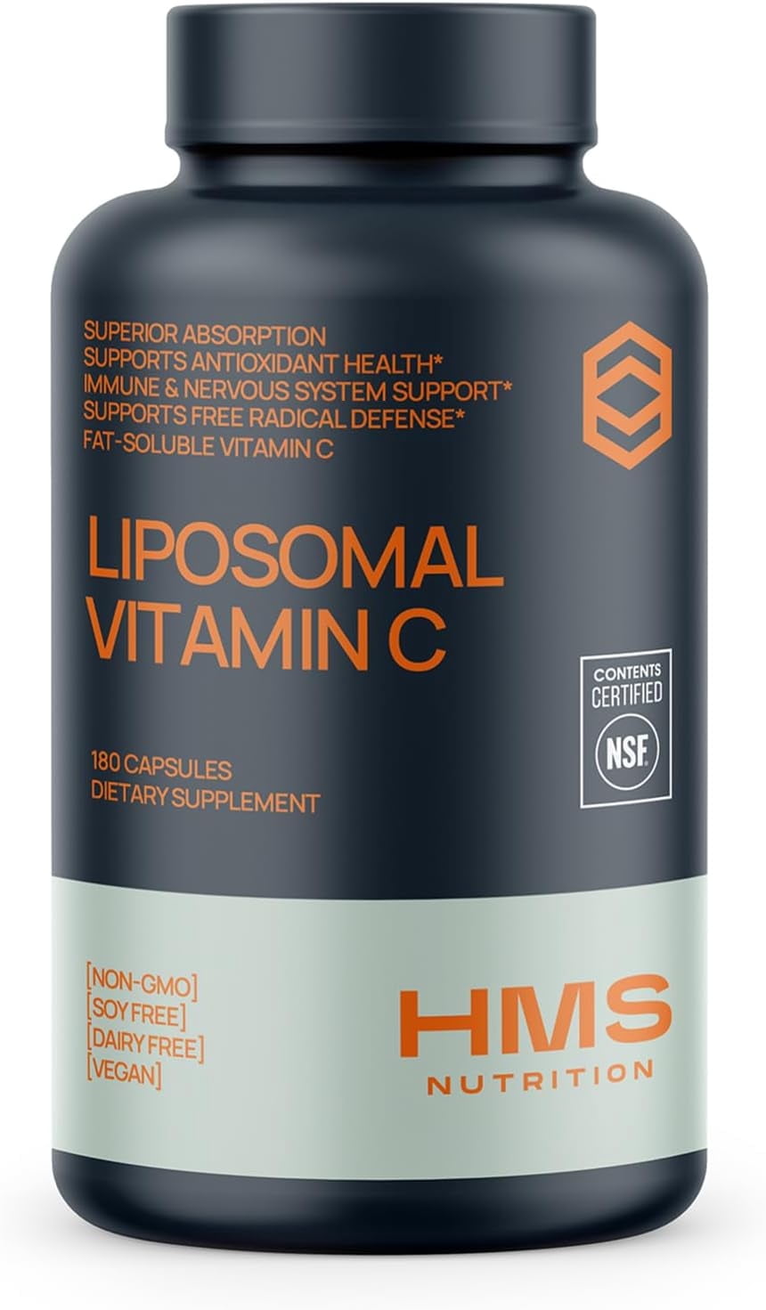 HMS Nutrition 1600mg Liposomal Vitamin C, High Absorption Immune Support, 180 Capsules, Non-GMO