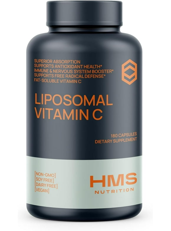 HMS Nutrition Premium 1600mg Liposomal Vitamin C - Fat Soluble - Non-GMO - Soy, Dairy, Gluten Free - 180 Capsules