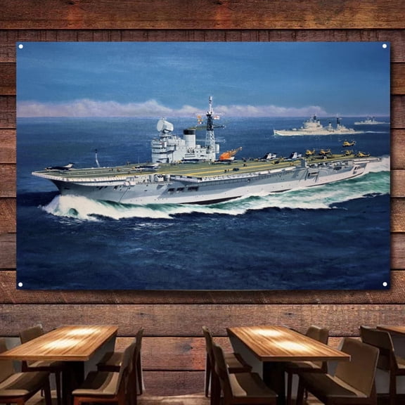 HMS Victorious Aircraft Carrier Battleship Wall Art Banners Hanging Flags Wall Chart Warship Military Art Poster Canvas Print Art Painting Room Office Home Decor Tapestry 0,38X57 inches