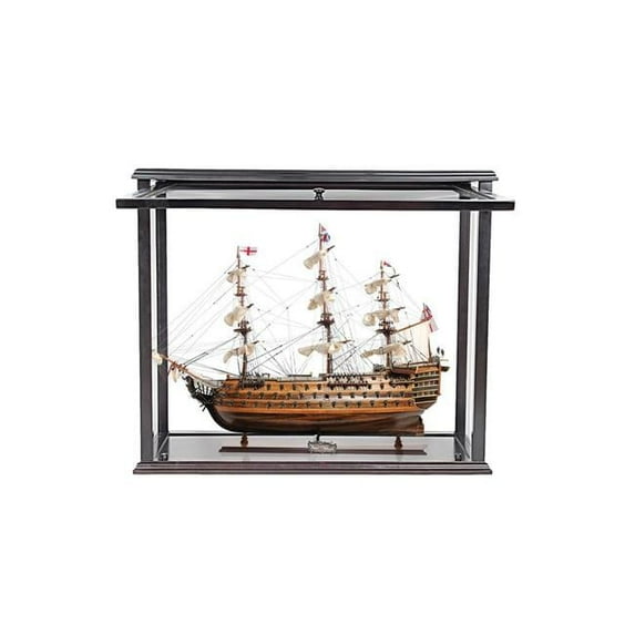 HMS Victory Midsize with Display Case Front Open - Natural Wood