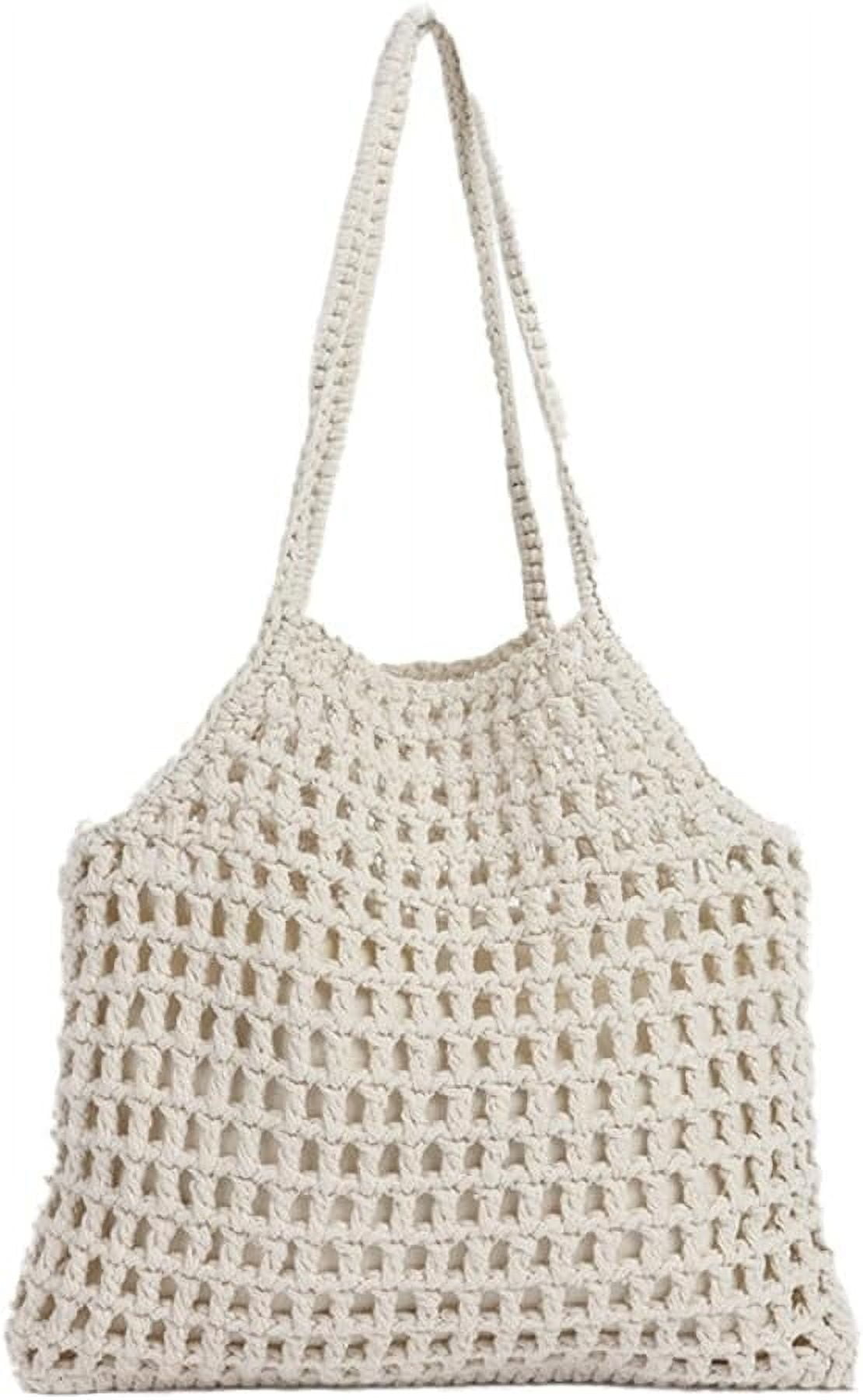 HMSHA Beach Tote Bag for Women Summer Crochet Knit Hollow Handbags Stylish Tote for Beach Travel and Everyday Use 2025