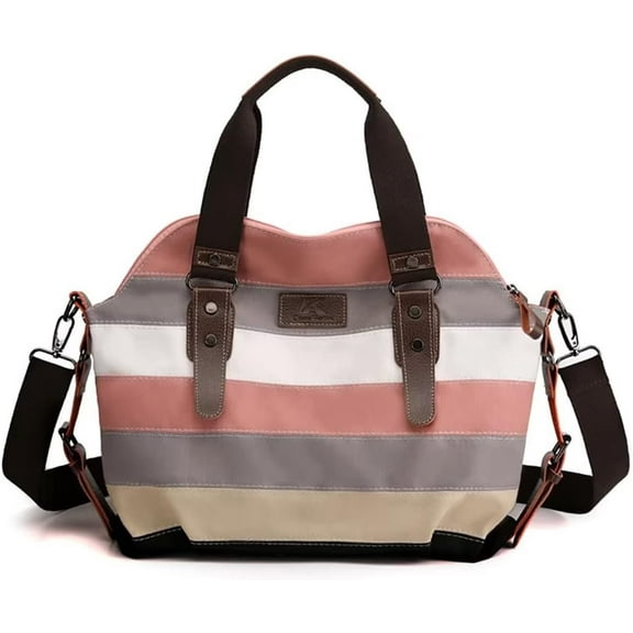 HMSHA Canvas Shoulder Bag for Women Vintage Multi-color Crossbody Purse Large Multi-pocket Tote Handbag Daily Shopping Purse