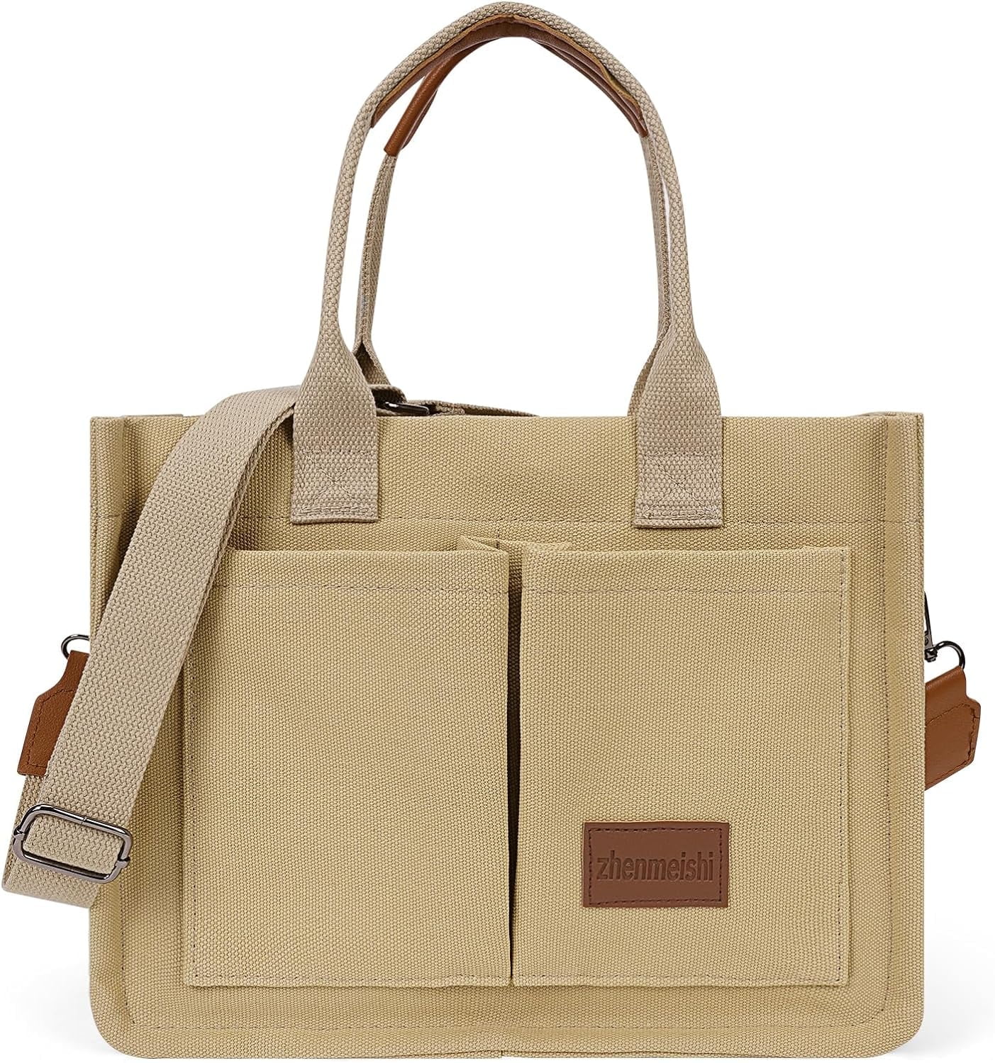 HMSHA Canvas Tote Bag with Multi Pockets Everything Tote for Women ...