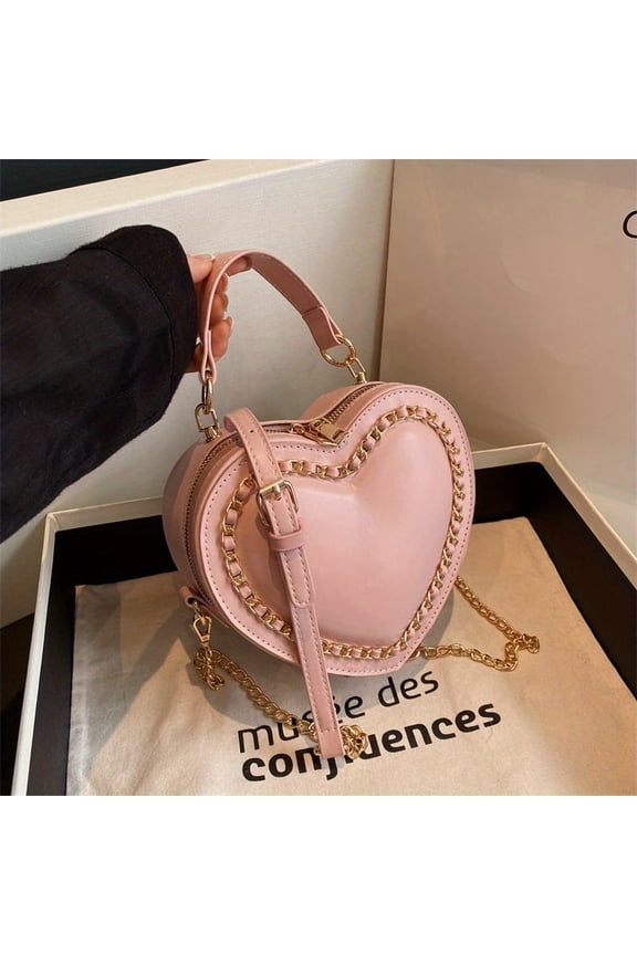 Charming Heart-Shaped Crossbody Bag - Fashionable Chain Decor, Small Love Purse with Adjustable Strap, Perfect Valentine's Day Gift for Women