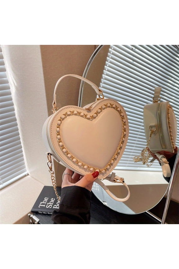 Charming Heart-Shaped Crossbody Bag - Fashionable Chain Decor, Small Love Purse with Adjustable Strap, Perfect Valentine's Day Gift for Women