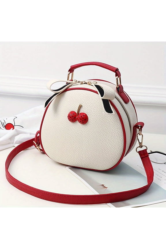 Cherry Decor Handbag Mini Round Crossbody Bag Cute Shoulder Purse For Women