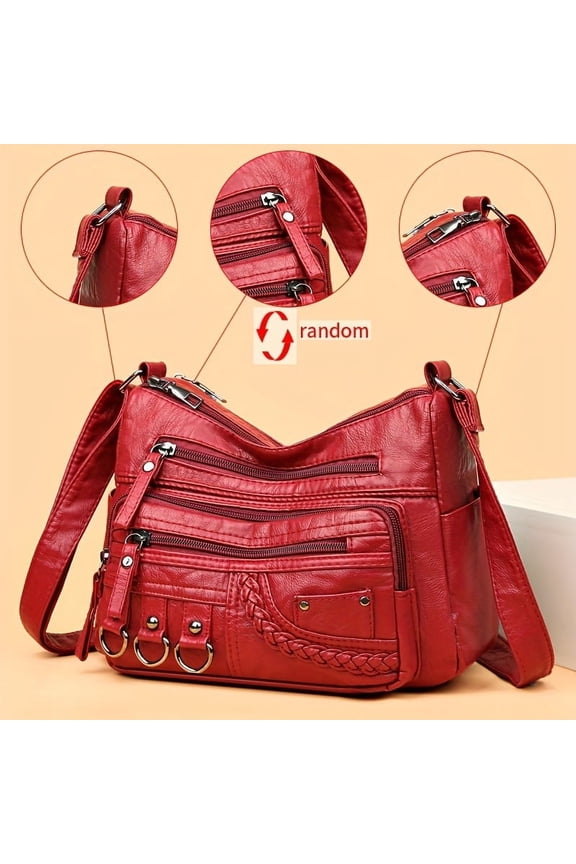 Chic Anti-theft Crossbody Bag | Women’s Retro Rivet Design with Adjustable Strap, Soft PU Leather, Solid Color & Secure Zipper