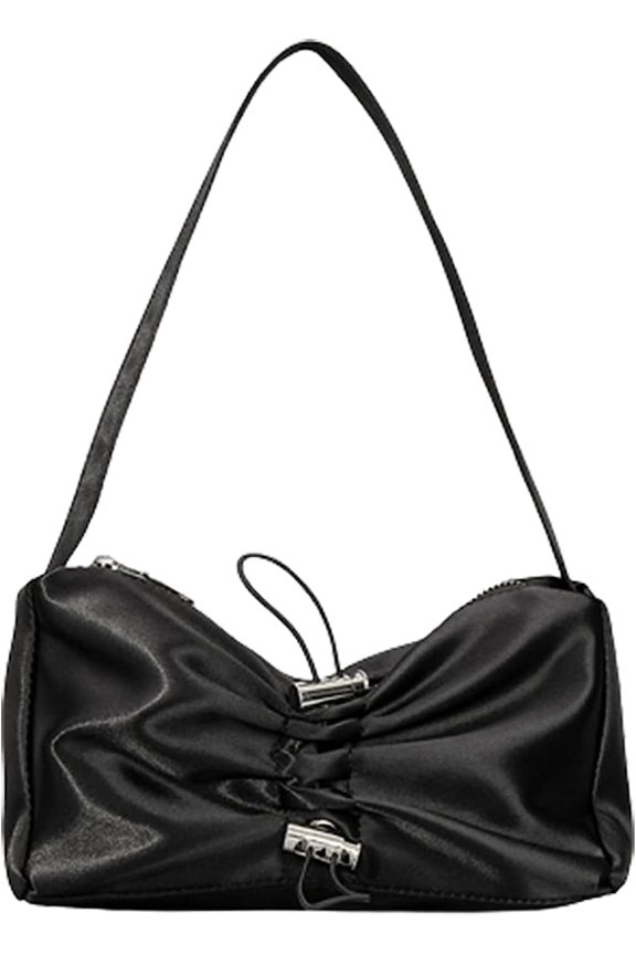 Chic Bow Tote Bag Satin Drawstring Shoulder Bag Retro Classic Clutch Hobo Handbag for Women