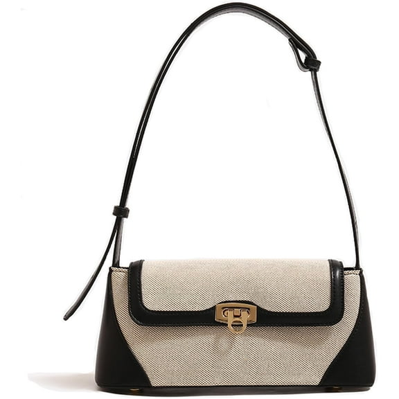 HMSHA Clutch Shoulder Bag Small for Women PU Leather Canvas Mini Tote Handbag Purse with Buckle Closure