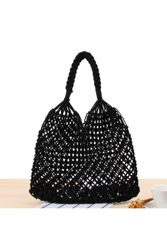 Cotton Rope Hollow Straw Bag Sheer Macrame Tote Bohemian Ultralight Shoulder Bags Net Pack Vintage Retro Chic Handbag