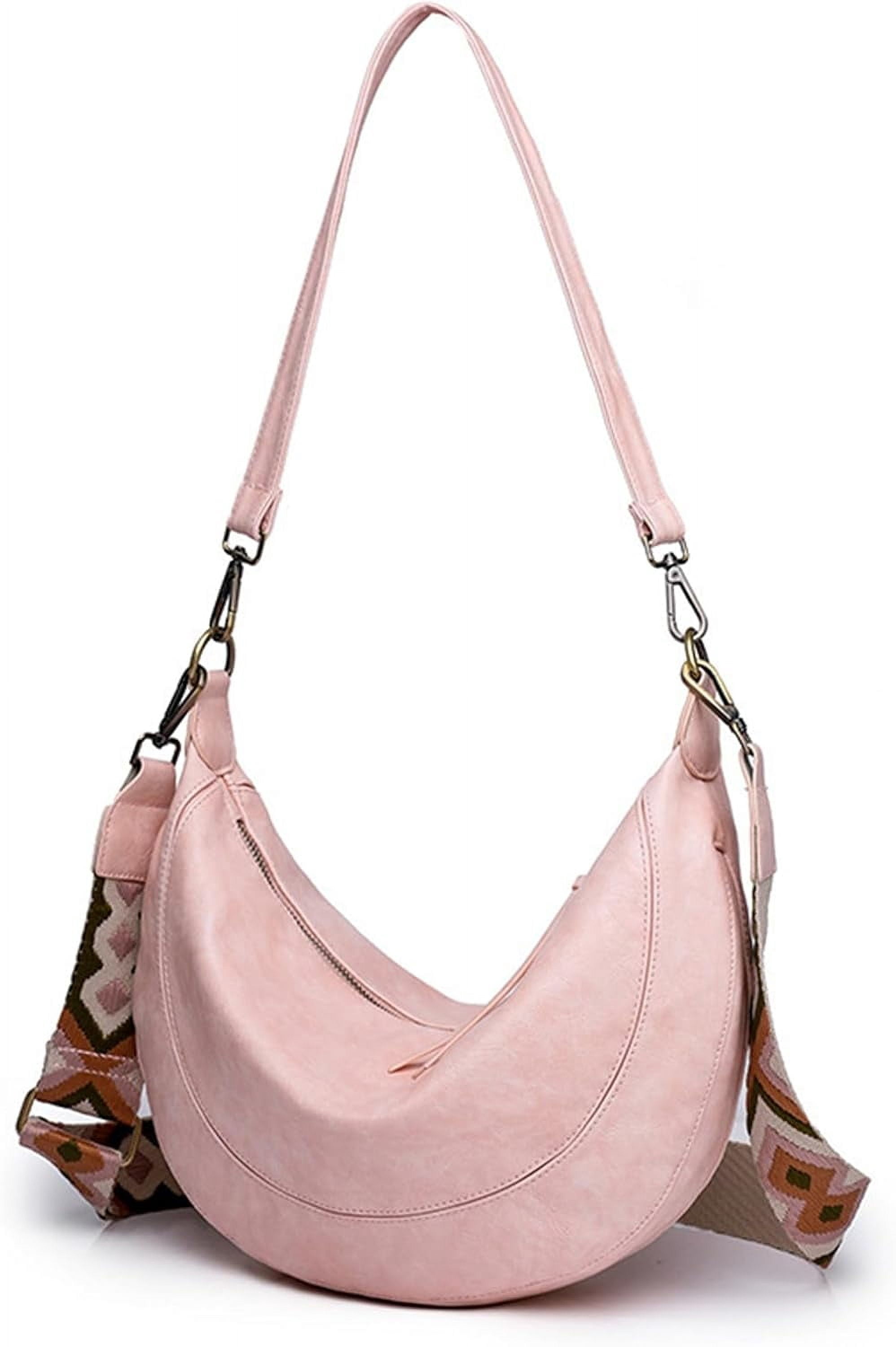 HMSHA Crescent Shoulder Bags for Women Trendy Crossbody Purse Vegan Leather Handbag with Wide Strap for Travel