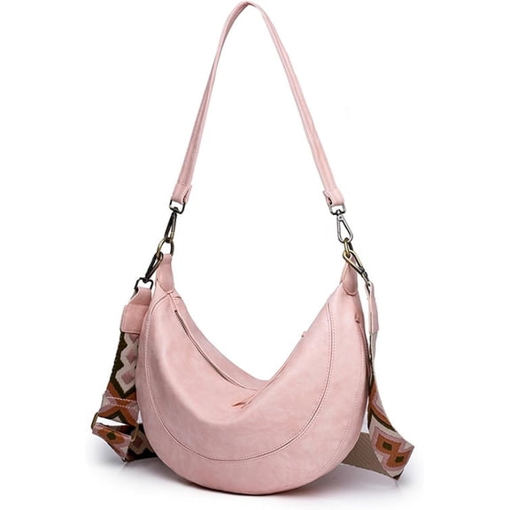 HMSHA Crescent Shoulder Bags for Women Trendy Crossbody Purse Vegan Leather Handbag with Wide Strap for Travel