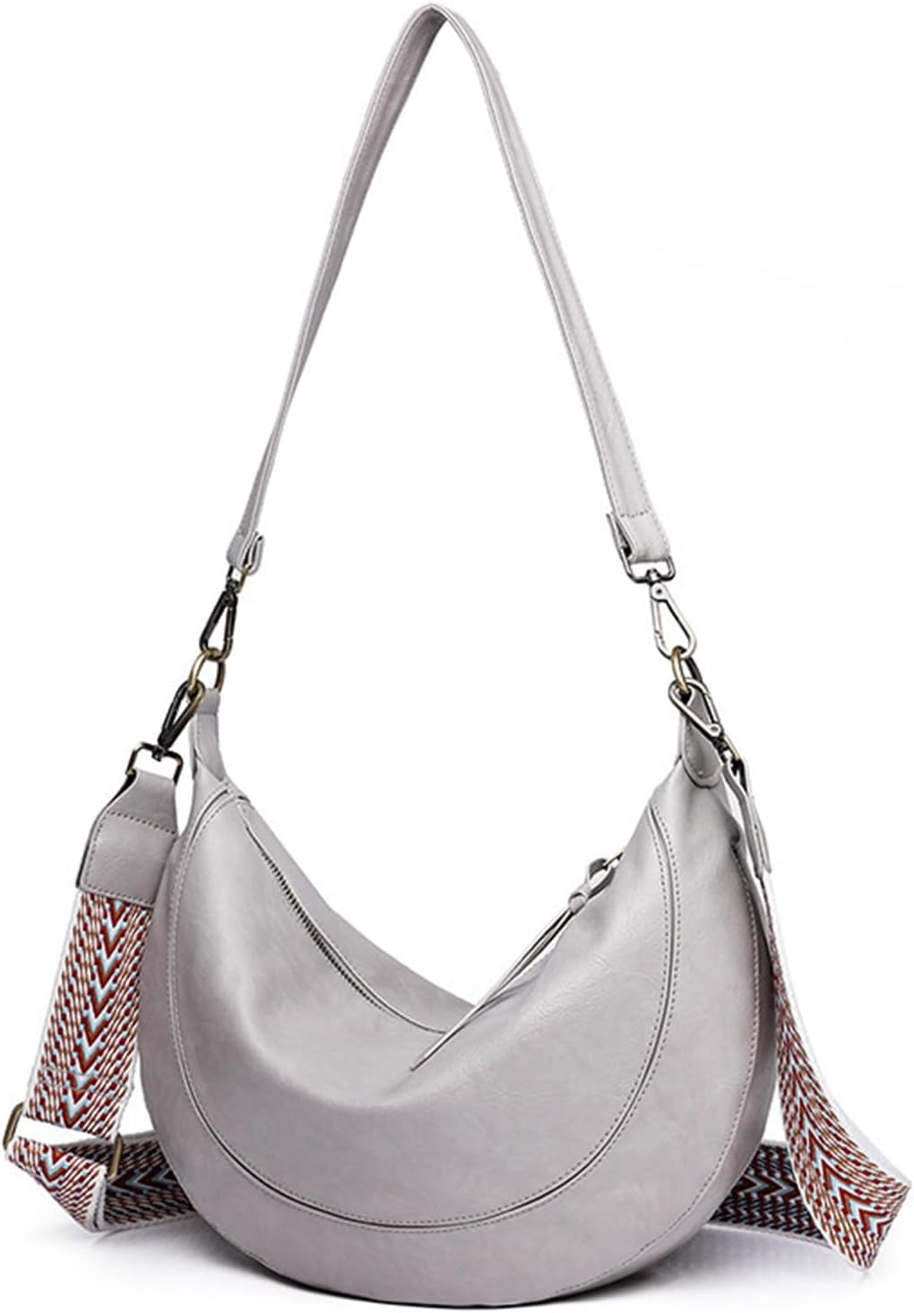 HMSHA Crescent Shoulder Bags for Women Trendy Crossbody Purse Vegan Leather Handbag with Wide Strap for Travel