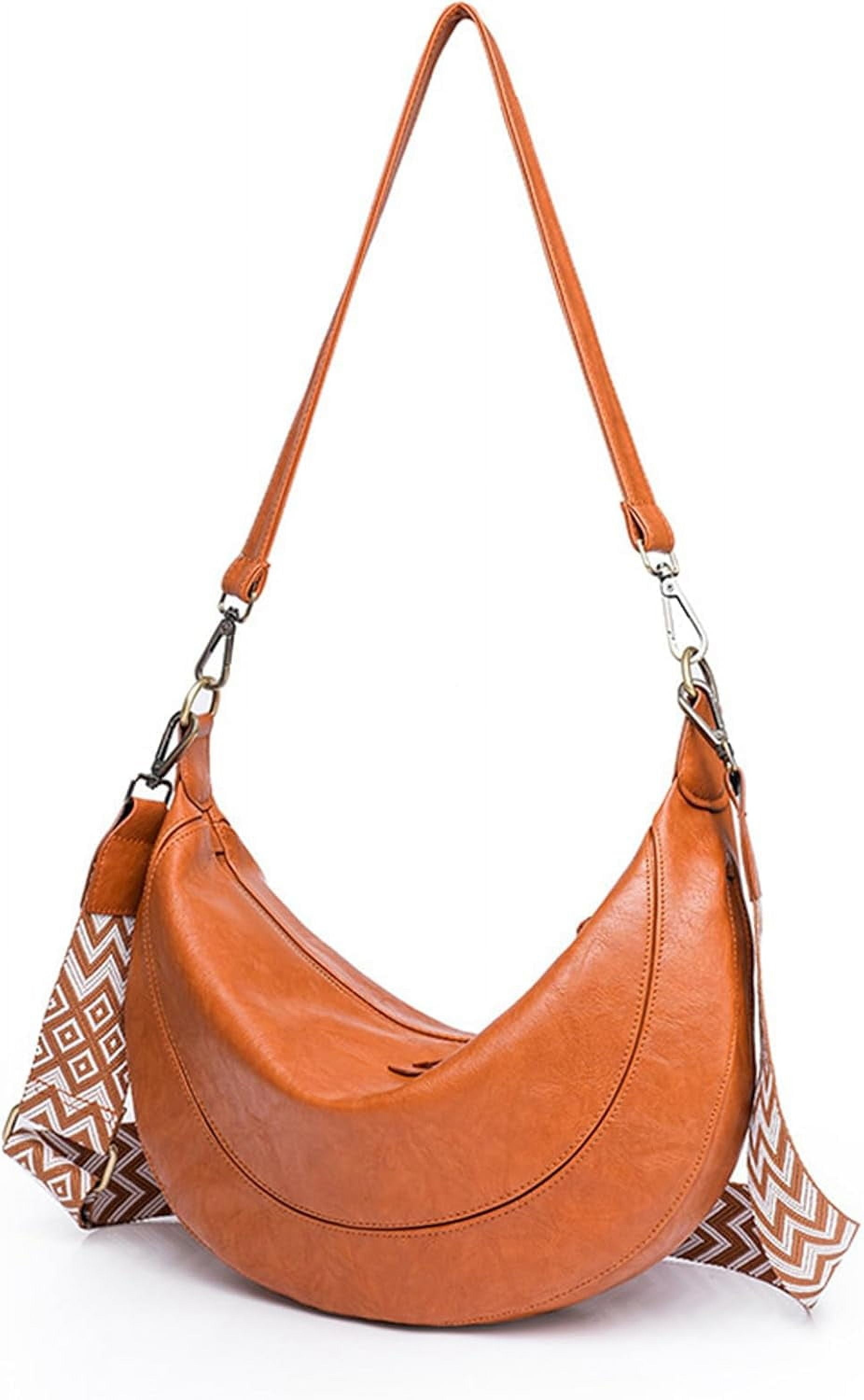 HMSHA Crescent Shoulder Bags for Women Trendy Crossbody Purse Vegan Leather Handbag with Wide Strap for Travel