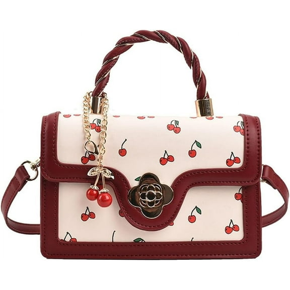 HMSHA Crossbody Purse Cute Cherry Print Handbag for Women Shoulder Bag Trendy Satchel Bag Purse with Flap Closure