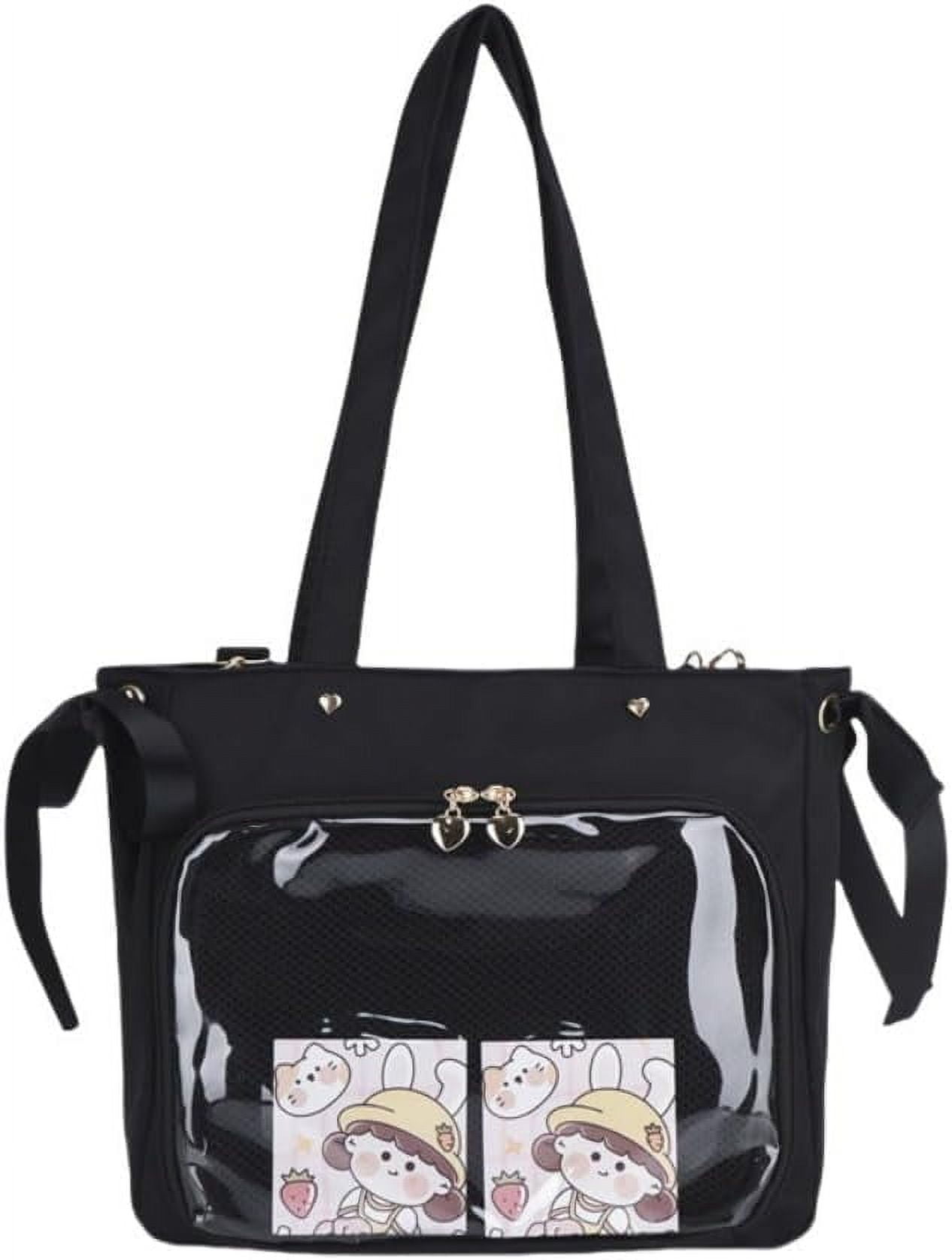 HMSHA Cute Ribbon Japanese Ita Bag Large Tote Crossbody Bag Messenger Bag for Women Aesthetic Bag Y2K Purse (White)