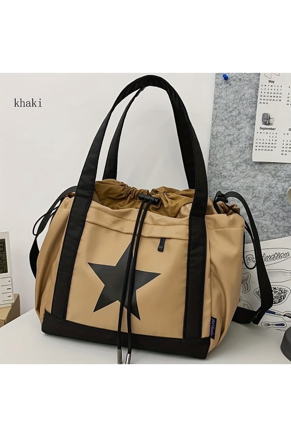 Drawstring Tote Bag Y2K Star Print Shoulder Bag Large Capacity Crossbody Abg For School Work Travel