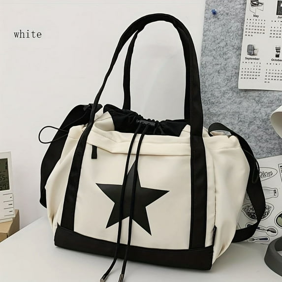 HMSHA Drawstring Tote Bag Y2K Star Print Shoulder Bag Large Capacity Crossbody Abg For School Work Travel