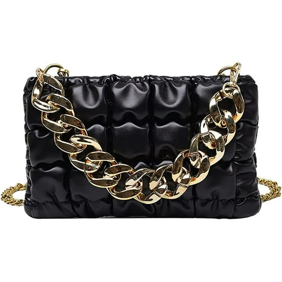 HMSHA Fashion Handbag for Women Soft Clutch Ruched Bag with Gold Chain