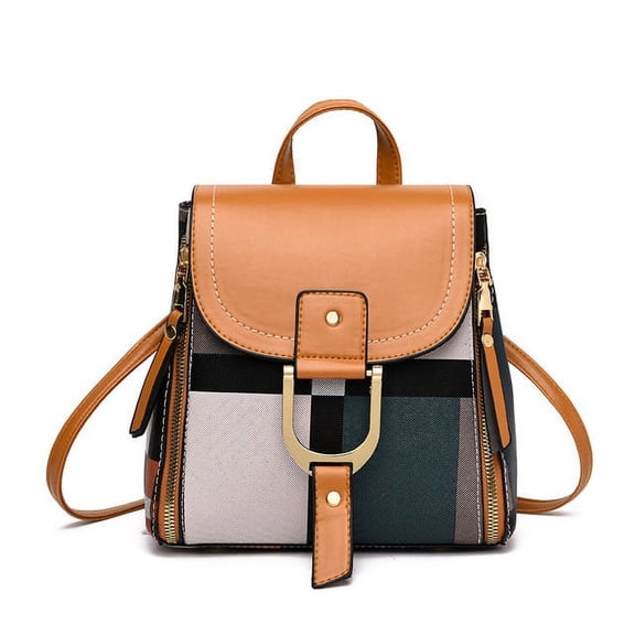 HMSHA Fashion Small Pu Leather Backpack Shoulder Bags For Women Retro Plaid School Knapsack High Quality Travel Rucksack Shopping Bag