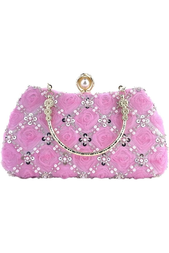 Floral Evening Handbags Women Satin Pearl Beaded Clutch Purses Chain Shoulder Bag Prom Bride Wedding Handbags 2025