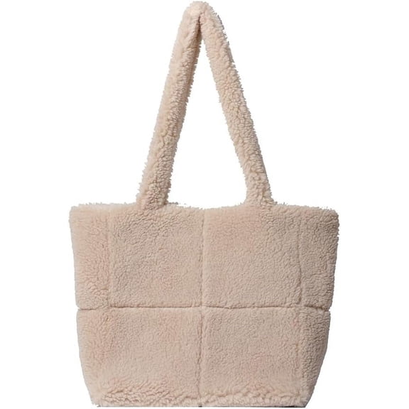HMSHA Fluffy Tote Bag Faux Fur Handbag for Women Soft Fuzzy Tote Purse Plush Hobo Bag Faux Fleece Bag Fall Winter