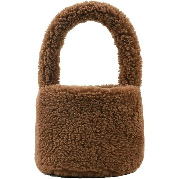 HMSHA Fuzzy Tote Bag for Women Faux Sherpa Small Tote Fluffy Cute Handbag Lipstick Bag Clutch Gift