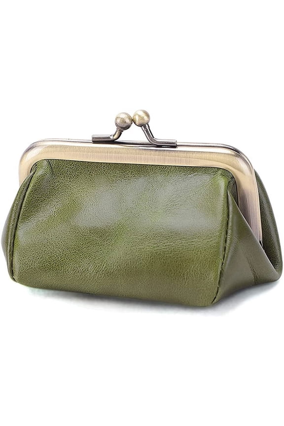 Genuine Leather Clutch Bag for Women Kiss Lock Wallet Retro Coin Purse Coin Organizer Cute Purse