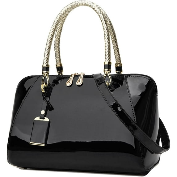 HMSHA Glossy Women Handbag Patent Leather Large Size Top-Handle Bag Shiny Shoulder Bag Tote Evening Purse Party Satchel
